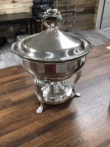 Silver Plate Chafing Dish, Glass Bowl & Burner Holder